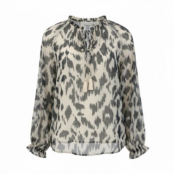 Bishop + Young Animal Print Blouse Tie Neck Long Sleeve Work Ivory Black Size S - Picture 13 of 13